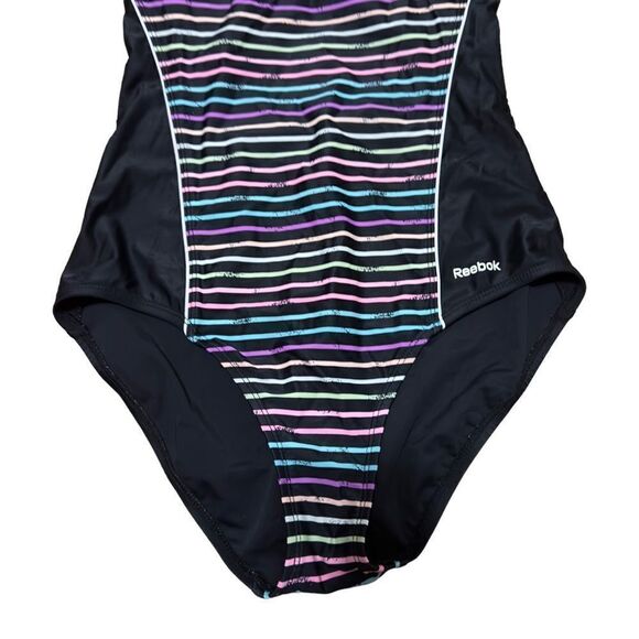 Reebok Swim Colorful Dimension Stripe & Black One-Piece Swimsuit Size 12 - Picture 7 of 13